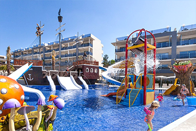 Water park with slides and pirate ship found in zafiro palace resort